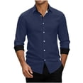 thumbnail image 1 of IYTR Men Long Sleeve Button Up Dress Shirts Contrast Cuff Lapel Solid Color Slim Fit Office Casual Top (Dark Blue,XL), 1 of 8