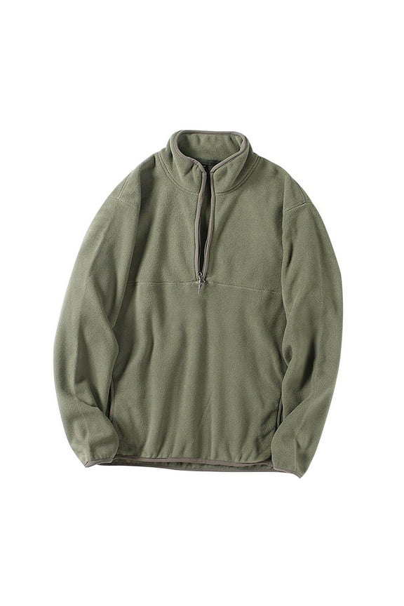 Men Long Sleeve Pullover Fleece Half Zip Solid Color Pocket Stand Collar Hoodless Sweater