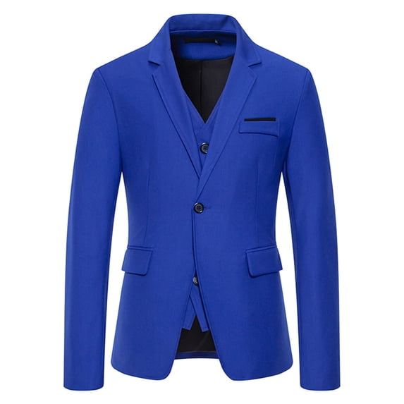 IYTR Men'S Lapel Fake Two-Piece Wedding Slim Suit Button Opening And Closing Pocket Suit Jacket Blue XXL