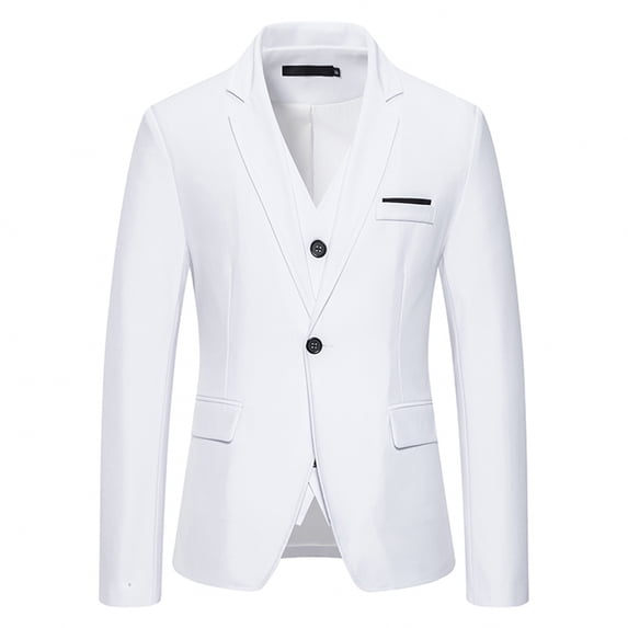 IYTR Men'S Lapel Fake Two-Piece Wedding Slim Suit Button Opening And Closing Pocket Suit Jacket White L