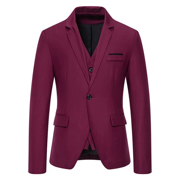 IYTR Men'S Lapel Fake Two-Piece Wedding Slim Suit Button Opening And Closing Pocket Suit Jacket Wine XL