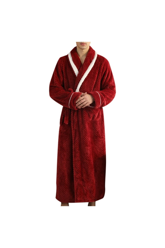 Men'S Nightgown Absorbent Quick-Drying Robe With Pocket Zipper Couple Bathrobe Pajamas Red M
