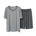 thumbnail image 1 of IYTR Men'S Pajamas Suit Striped Contrast Short-Sleeved Round Neck Shirt Shorts Two-Piece Home Clothes Dark Gray XXL, 1 of 3