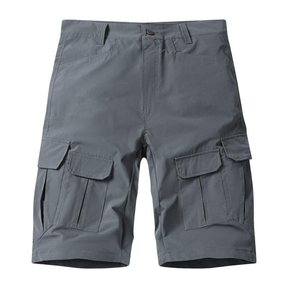 IYTR Men’S Shorts Beach Loose Fit Straight-leg Work Pants Classic Solid Color Casual High Waist Button Summer Shorts Gray, XL