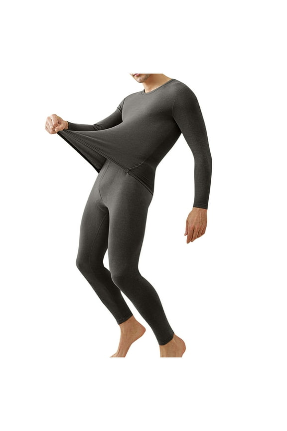Men Solid Color Thermal Underwear Suit Warm Clothing Tops Trousers Shape Bottom Layer Shirt Dark Gray XXL