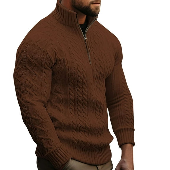 IYTR Men Solid Color Zipper Stand Collar Head Cover Knitting Elastic Sweater Retro Style Tops
