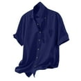 thumbnail image 1 of IYTR Men T Shirt Linen Tshirts Summer Beach Shirts With Pocket Comfy Fashion Solid Color Button-Up Turndown Collar Casual Short Sleeve T Shirts Navy L, 1 of 6