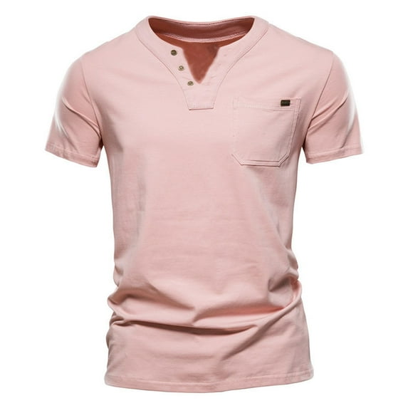 IYTR Men T Shirt Summer Casual Comfy Solid Color Fashion Short Sleeve T Shirts Pullover V Neck Slim Fit Fitness Sport Tops Shirts Pink L