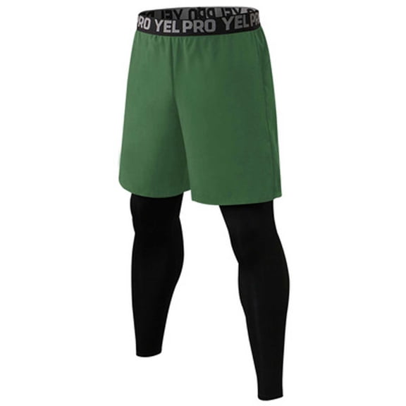 IYTR Men's 2 in 1 Running Shorts with Compression Tights Base Layer Workout Training Gym Fitness Shorts Pants Army Green L