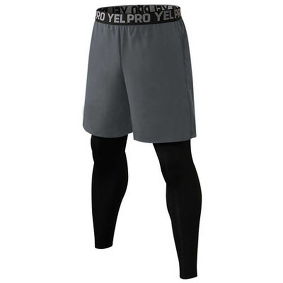 IYTR Men's 2 in 1 Running Shorts with Compression Tights Base Layer Workout Training Gym Fitness Shorts Pants Gray XXL