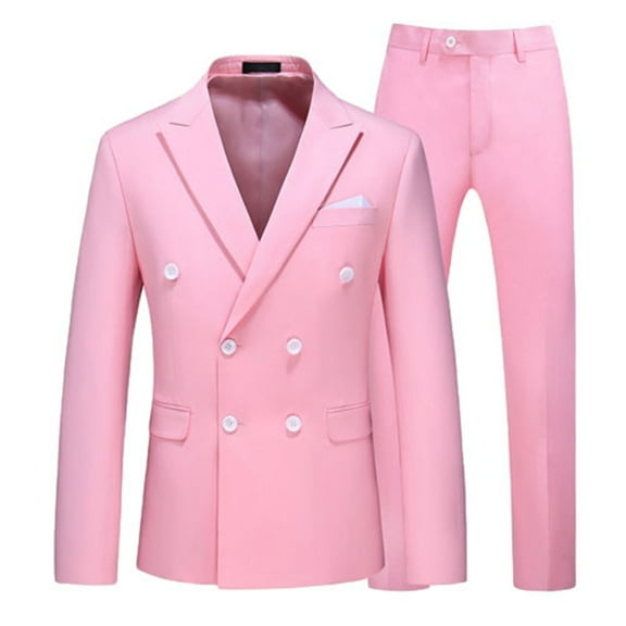 IYTR Men's 3-Piece Pinstripe Suit Classic Tailored Jacket with Intricate Buttons Matching Trousers Pink XXXXL