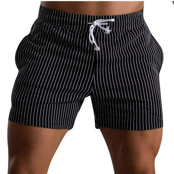 IYTR Men's Athletic Shorts Casual Solid Color Stripe Elastic Waist Drawstring Shorts Summer Running Workout Sports Shorts with Pockets Black XXL