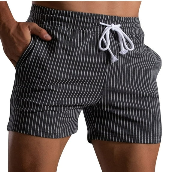 IYTR Men's Athletic Shorts Casual Solid Color Stripe Elastic Waist Drawstring Shorts Summer Running Workout Sports Shorts with Pockets Dark Gray XXXL