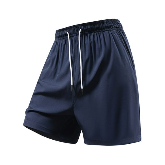 IYTR Men's Athletic Shorts Elastic Waist Drawstring Gym Running Shorts Solid Color Sports Sweat Short Pants (Dark Blue,XXXXL)