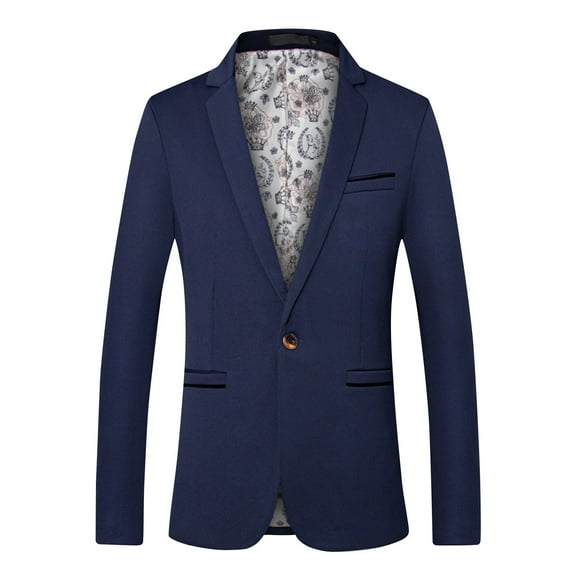 IYTR Men's Blazer Single Button Slim Blazer Jacket Solid Color Business Wedding Party Suit Jacket Office Work Wear Navy XXXL