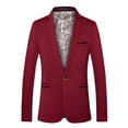 thumbnail image 1 of IYTR Men's Blazer Single Button Slim Blazer Jacket Solid Color Business Wedding Party Suit Jacket Office Work Wear Wine XL, 1 of 6