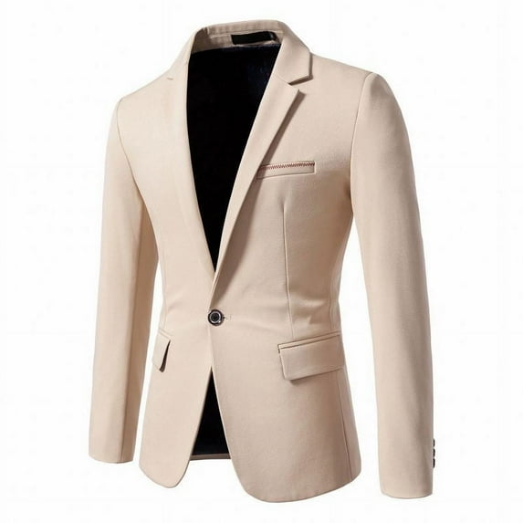 IYTR Men's Blazer Single Button Slim Sport Coat Jacket Formal Business Wedding Party Suit Blazer Office Work Wear Solid Color Long Sleeve Classic Khaki M