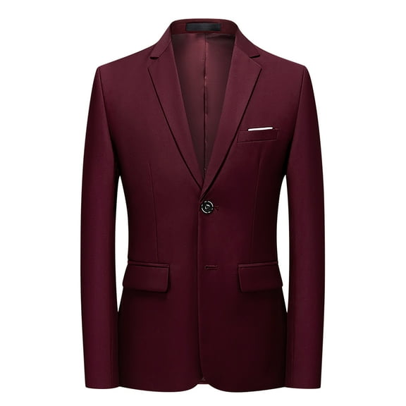IYTR Men's Blazer Single Button Slim Suit Jacket Business Wedding Party Formal Office Work Wear Wine XXXXXL