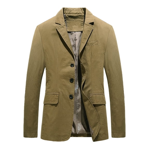 IYTR Men's Blazer Slim Button Up Jacket Long Sleeve Solid Color Business Suit Blazer Work Office Outerwear Khaki XXXL