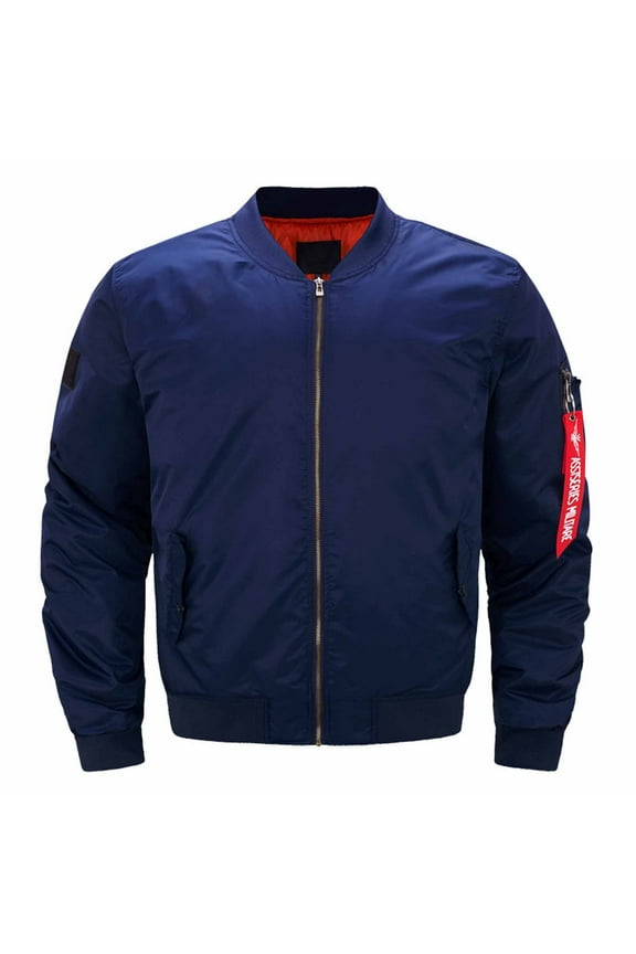 Men's Jacket Military Flight Blouson Coat Rib Knit Collar Long Sleeve Zipper Pockets Winter Warm Outwear