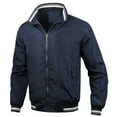 thumbnail image 1 of IYTR Men's Jacket Stand Collar Full Zip Long Sleeve Rib Knit Cuffs Windproof Baseball Jackets with Stripe Trim Navy XL, 1 of 1