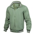 thumbnail image 1 of IYTR Men's Jacket Stand Collar Full Zip Long Sleeve Rib Knit Cuffs Windproof Baseball Jackets with Stripe Trim, 1 of 1