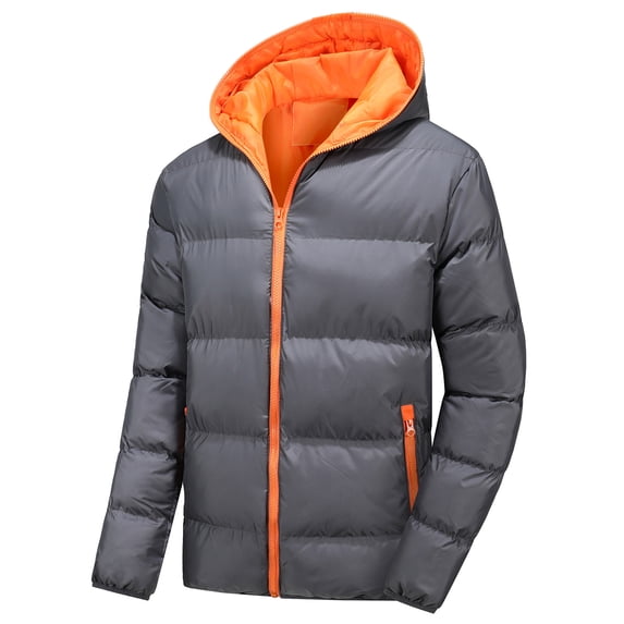 IYTR Men's Bread Clothes Coat Long Sleeve Jacket Zipper Hooded Neck Comfy Plus Velvet Padded Warm Coats with Pocket Solid Color Gray XXL