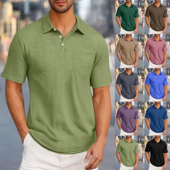 IYTR Men's Business Casual Button Shirts with Pocket Short Sleeve T Shirts Basic Collared Tees Stylish Summer Clothes (Army Green,M)