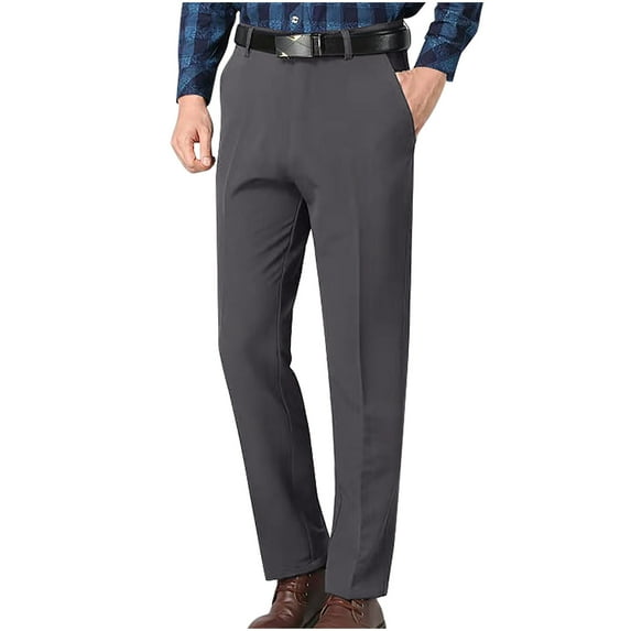IYTR Men's Business Dress Pants Straight Leg Flat Front Stretch Comfort Trousers with Pockets Solid Loose Suit Trousers Dark Gray M 33