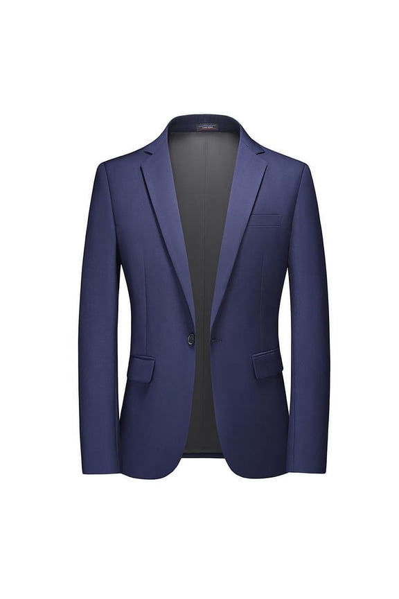Men's Business Slim Fit Suit Jacket One Button Blazer Notch Lapel Tuxedo for Wedding Party Navy XXXL