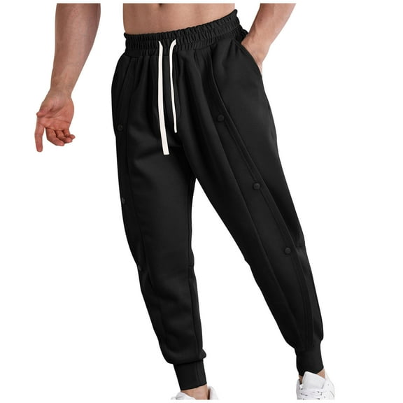 IYTR Men's Button Fly Jogger Pants Loose Drawstring Solid Color Sweatpants Elastic Waist Sport Trousers Black M
