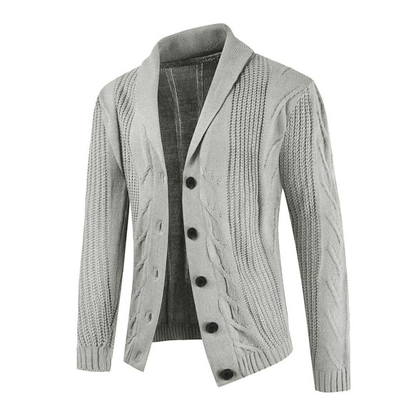 IYTR Men's Cable Knit Cardigan Sweater Long Sleeve Button Up Shawl Collar Warm Knitwear Tops Gray S