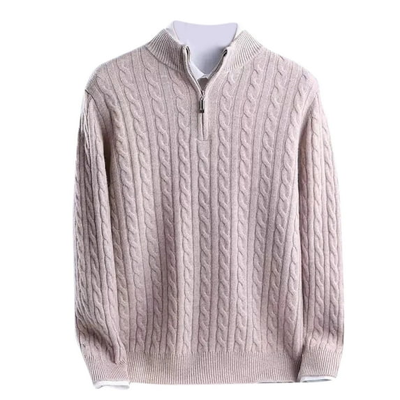 IYTR Men's Cable Knit Half Zip Sweater Solid Color Long Sleeve Pullover Warm Sweater Soft Comfortable Knit Tops Khaki XXXL