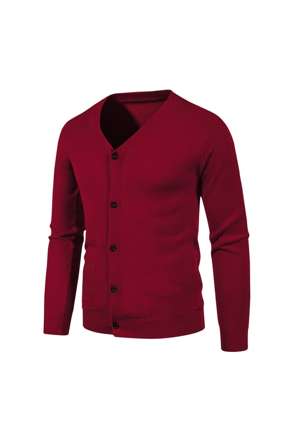 Men's Cardigan Sweater Jackets V Neck Button Front Long Sleeve Knitwear Tops Fashion Home Knit Sweater Coat Wine XXXL