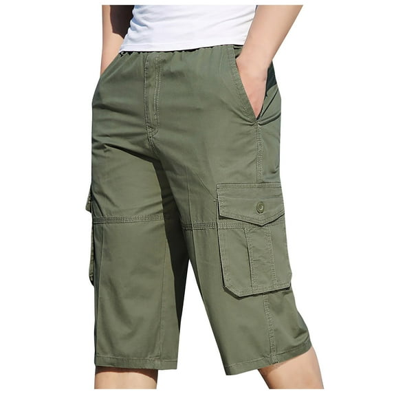 IYTR Men's Cargo Shorts Casual Solid Color Straight Shorts Summer Loose Multi-Pockets Pants Green XXXXXXL