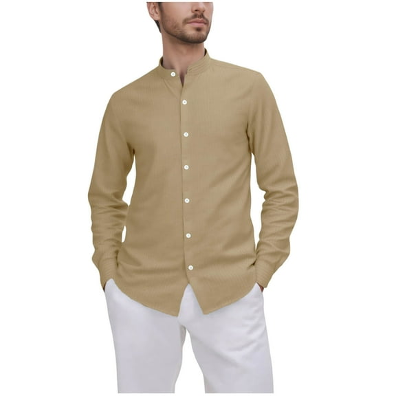 IYTR Men's Casual Button Striped Shirts Long Sleeve Shirts Fall Fashion Business Casual Work Office Dress Shirt (Khaki,S)