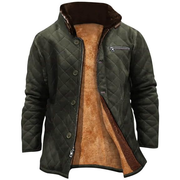IYTR Men's Casual Fleece Sherpa Lined Jacket Winter Warm Button Zip Long Sleeve Lapel Collar Coat Outwear with Pocket (Green,XXXXL)