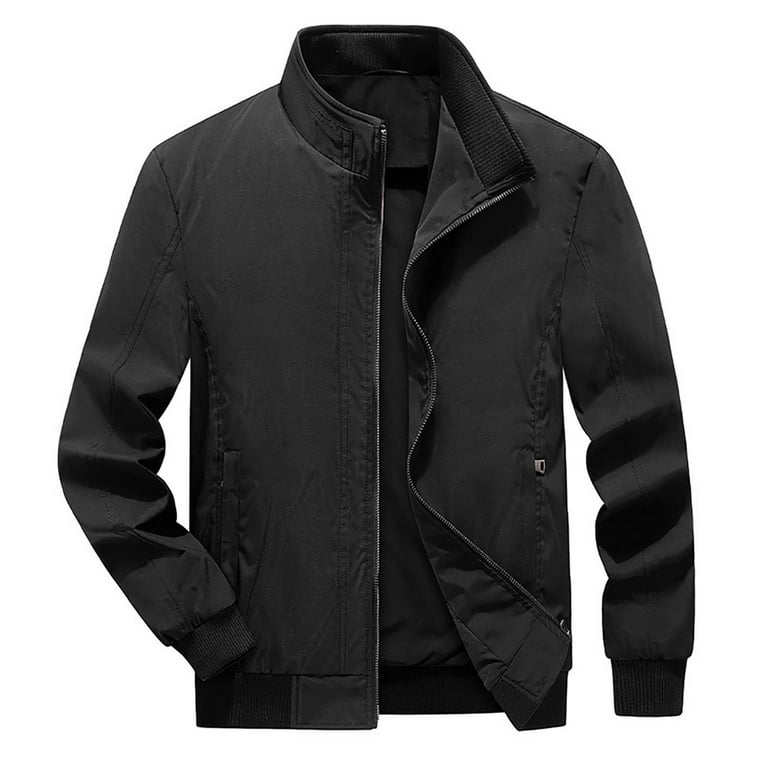 IYTR Men s Casual Jackets Lightweight Solid Color Stand Collar Long Sleeve Zip Up Green Bomber Jacket with Pockets Black XXXL Walmart