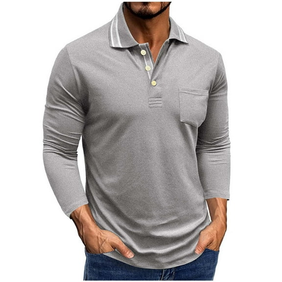 IYTR Men's Casual Shirts Classic Long Sleeve Basic Button T-Shirt Lightweight Cotton Comfy Tops with Pocket (Gray,S)