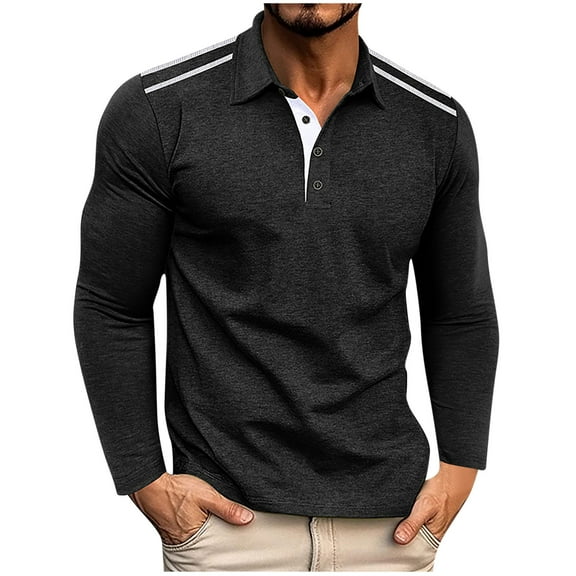 IYTR Men's Casual Shirts Comfy Long Sleeve Classic Basic Cotton T-Shirt Solid Color Button Tops with Pocket (Black,M)