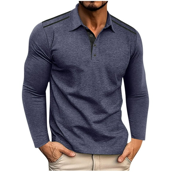 IYTR Men's Casual Shirts Comfy Long Sleeve Classic Basic Cotton T-Shirt Solid Color Button Tops with Pocket (Navy,M)