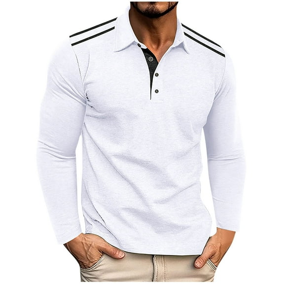 IYTR Men's Casual Shirts Comfy Long Sleeve Classic Basic Cotton T-Shirt Solid Color Button Tops with Pocket (White,M)