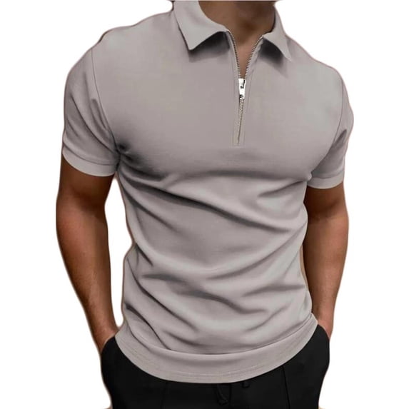 IYTR Men's Casual Short Sleeve T Shirts Solid Color Zipper Lapel Shirts Summer Comfy Tops Sports T Shirts Gray M