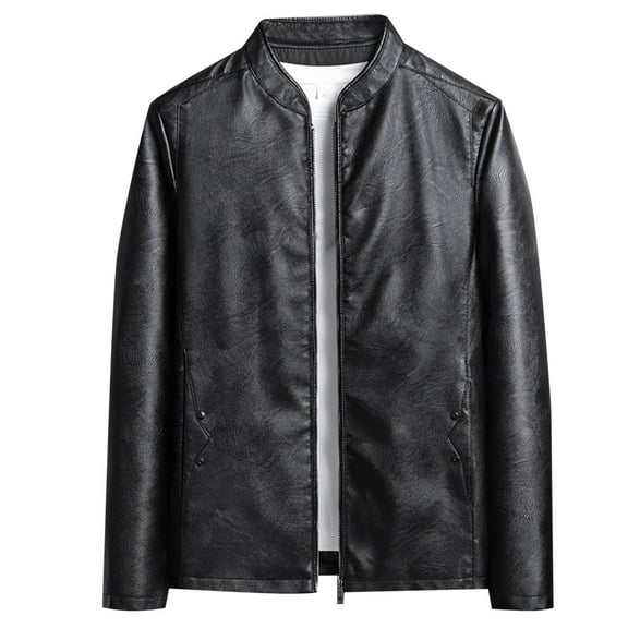 IYTR Men's Casual Zip Up Leather Jacket Long Sleeve Waterproof Motorcycle Biker Jackets Fashion Leather Coat (Black,L)