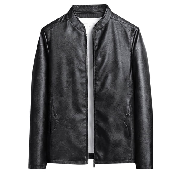 IYTR Mens Fleece Jacket Winter Warm Fleece Leather Jackets Plus Size Long Sleeve Waterproof Thermal Vintage Coat Outwear (Black,XXXXL)