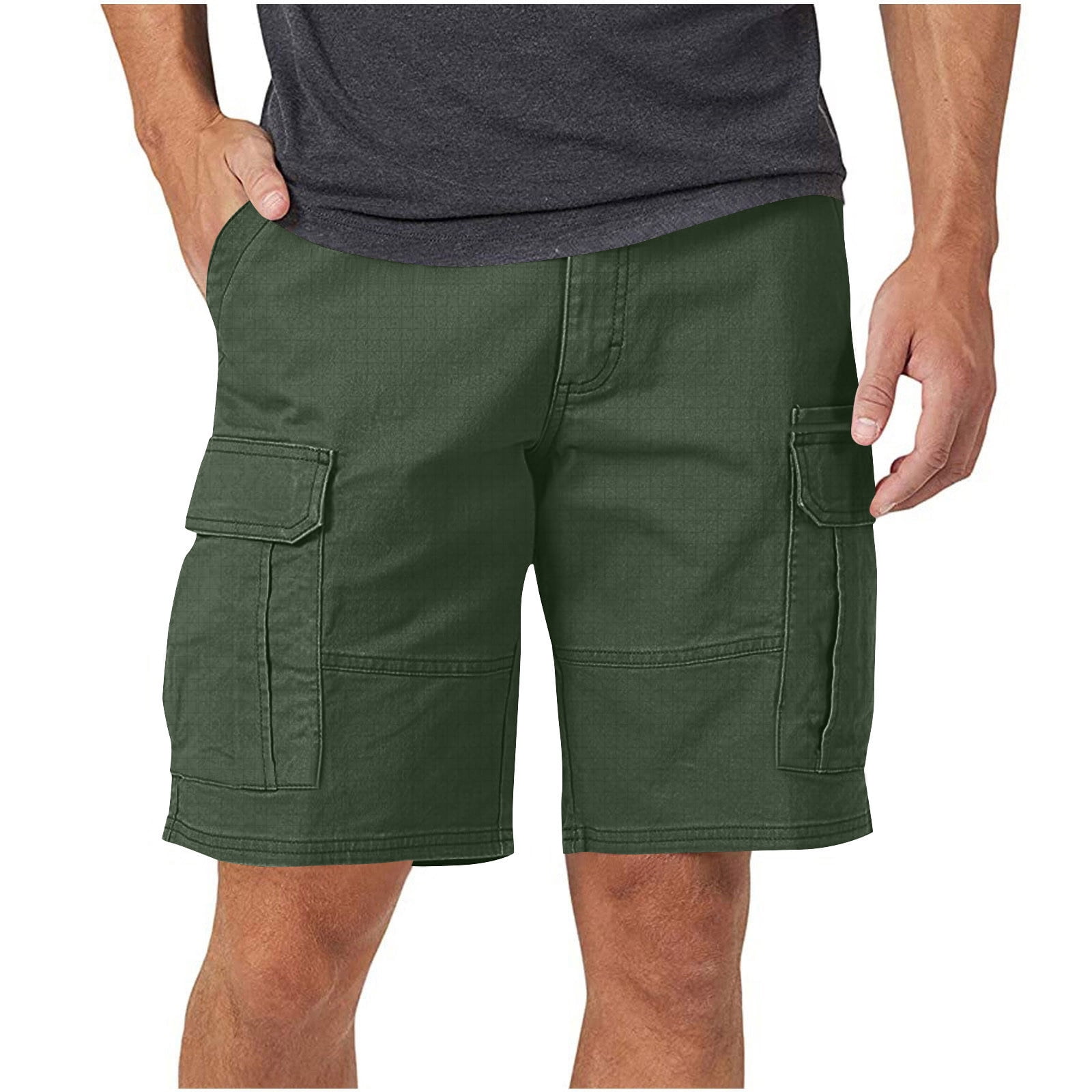 IYTR Men's Classic Cargo Stretch Short Pants Casual Solid Color Cargo Shorts Summer Outdoor Hiking Short Pants with Pockets (Army Green,XL)