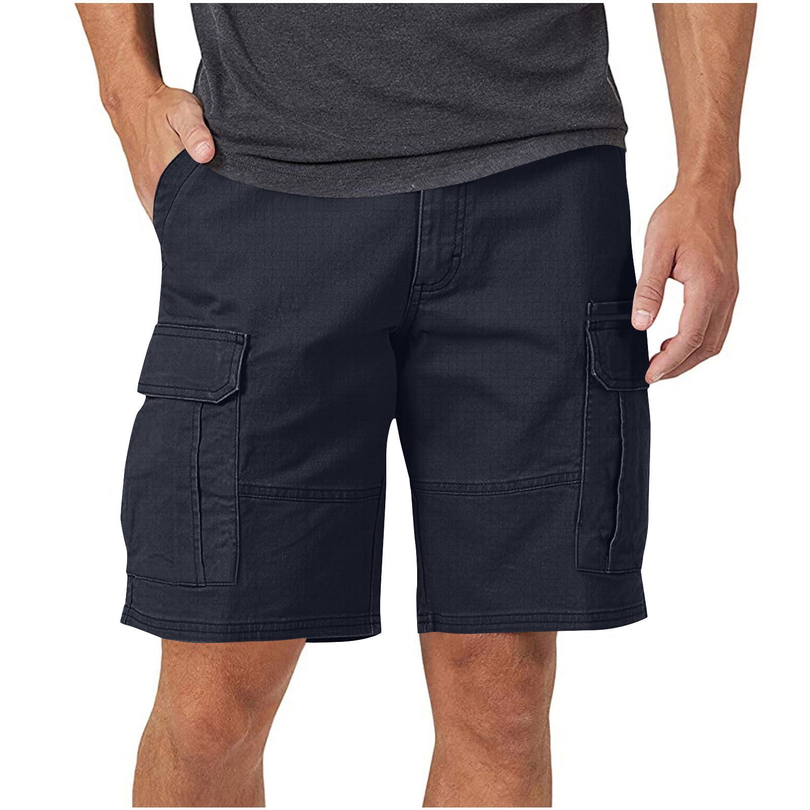 IYTR Men's Classic Cargo Stretch Short Pants Casual Solid Color Cargo Shorts Summer Outdoor Hiking Short Pants with Pockets (Navy,XXL)