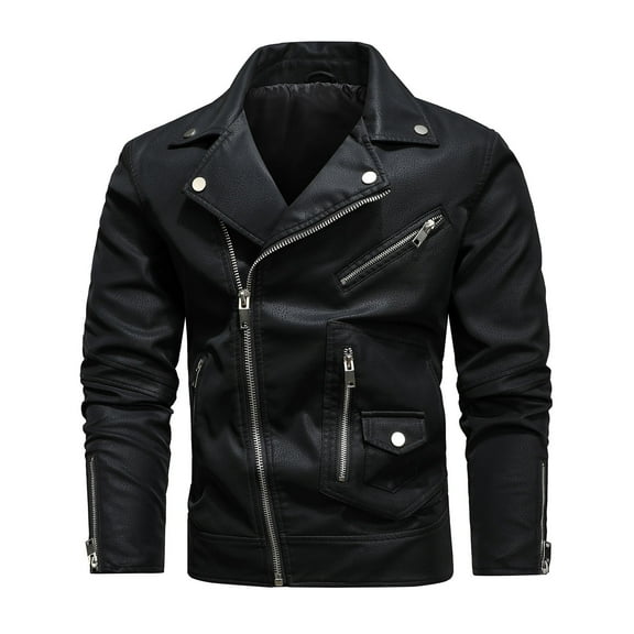 IYTR Men's Slim Fit Faux Leather Biker Motorcycle Jacket Stand Collar Zipper Pockets Coats Black M