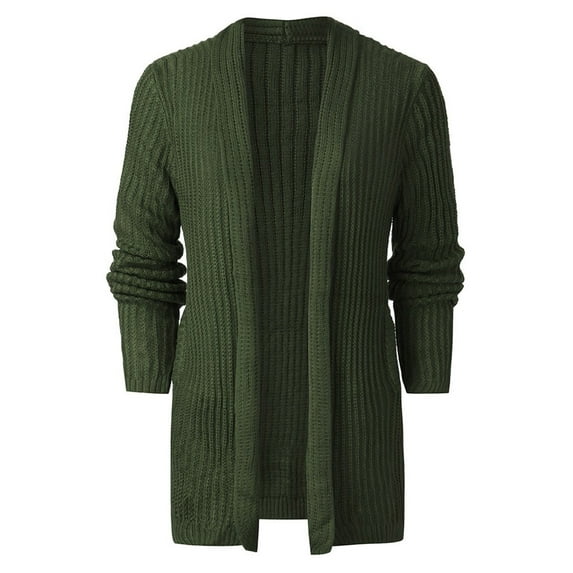 IYTR Men's Long Sleeve Solid Color Open Front Ribbed Knitted Cardigan Sweater with Pockets