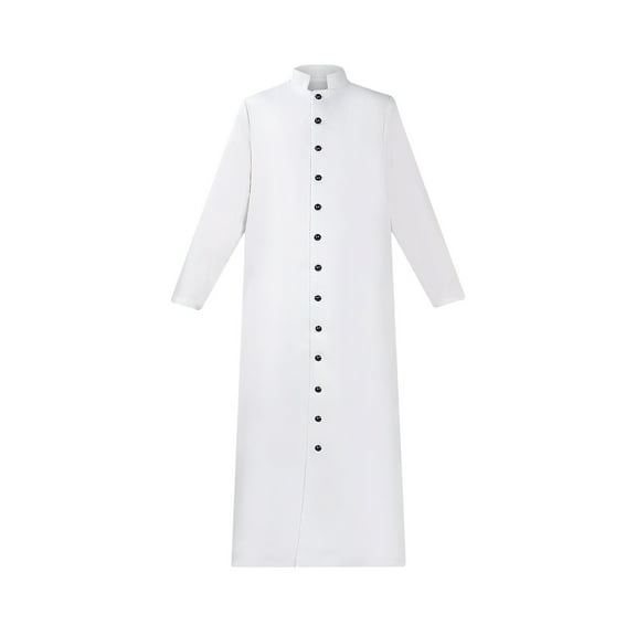 IYTR Men's Clergy Cassock Long Black Priest Robe Pastor Preacher Minister Clergyman Vestments White L